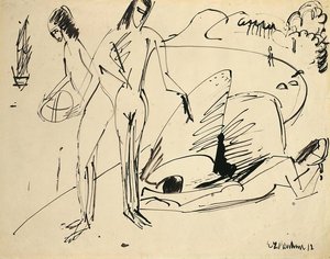 フェーマルンのビーチで海水浴客 作： Ernst Ludwig Kirchner